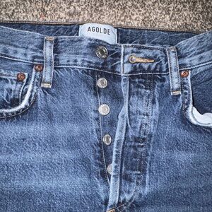 Agolde Dark Blue Straight Jeans-Riley Crop